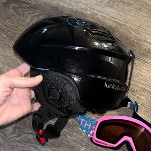 Lucky bums Black Kids XS Small Ski Snowboard Helmet with Pink Goggles Youth Mask